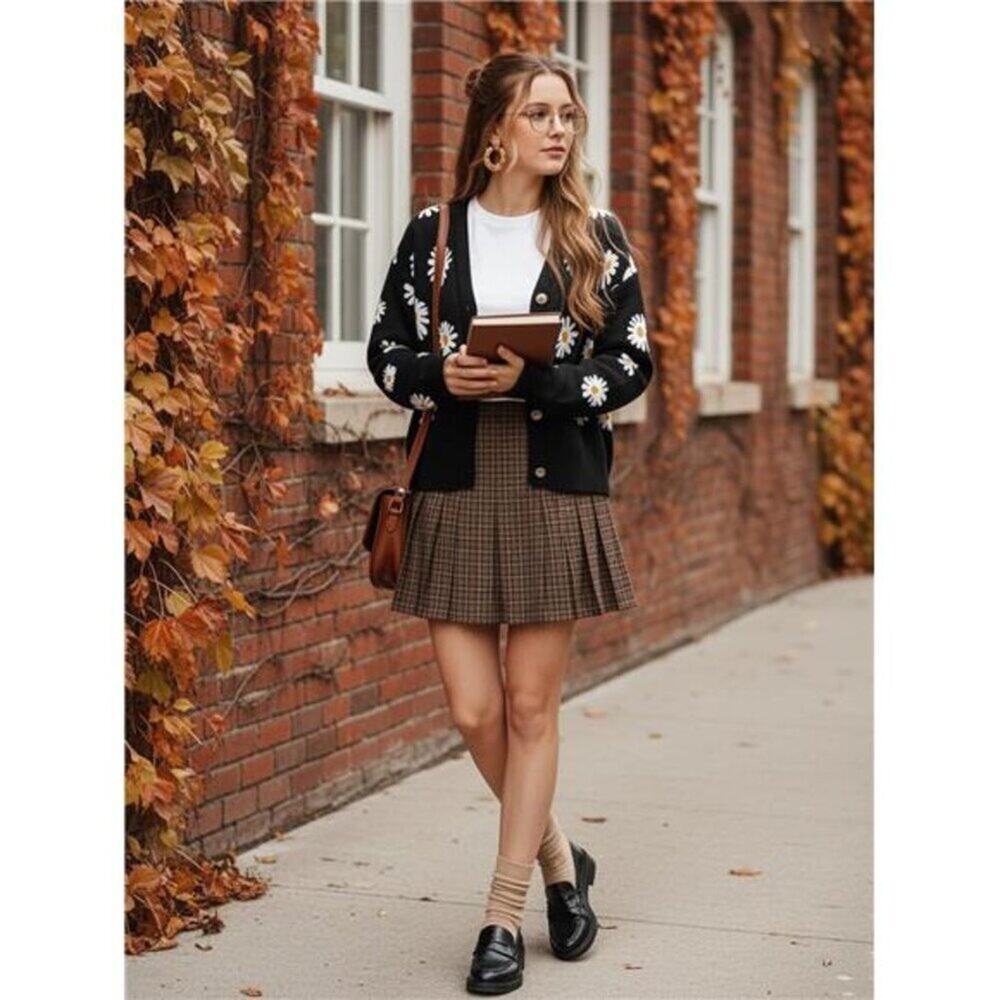 Women’s Daisies V-Neck Long Sleeve Open Front Chunky Knit Fall Black Cardigan